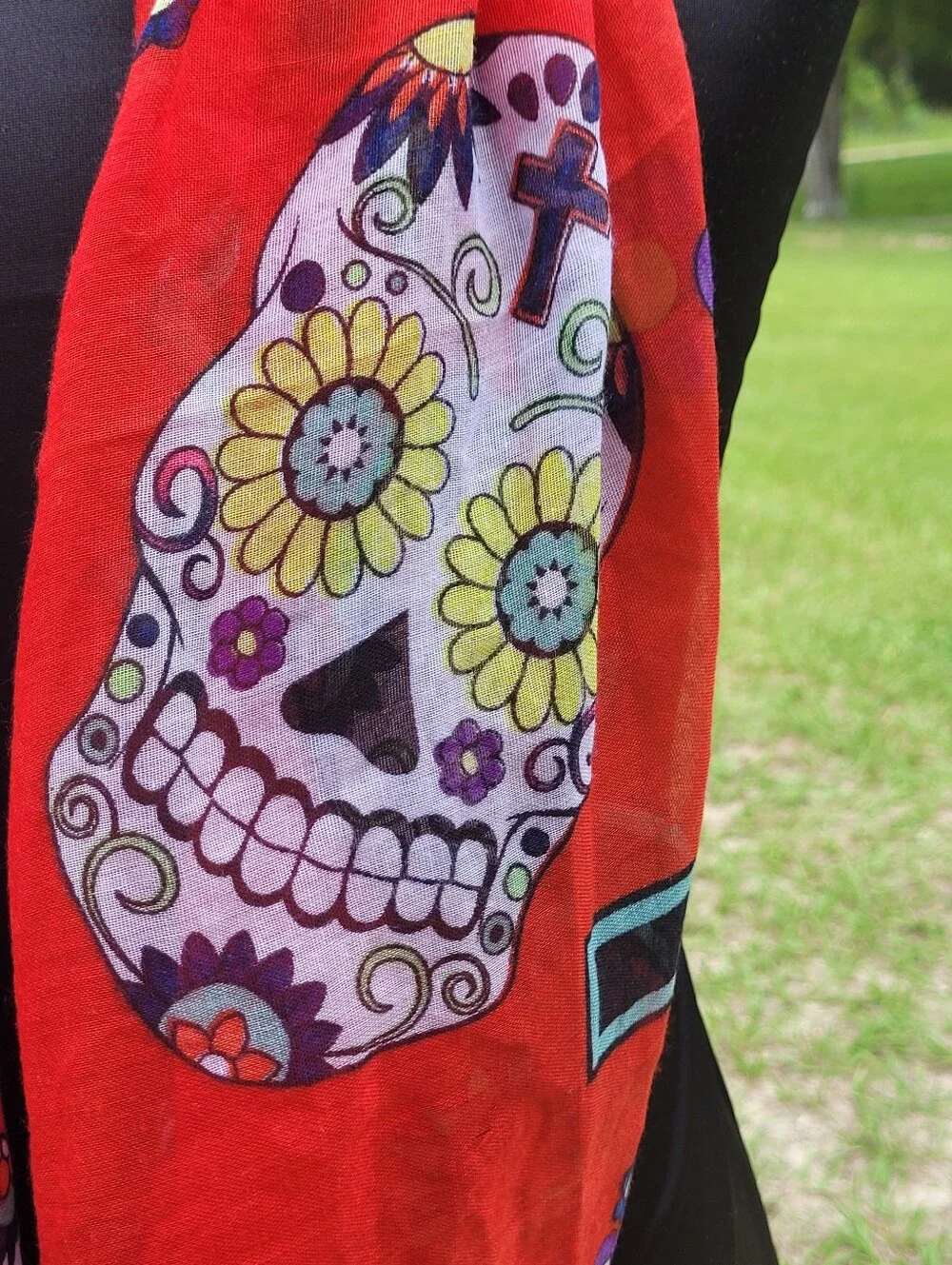 Day Of The Dead ~ Sugar Skull ~ Boho Red Infinity Scarf ❤️ GORGEOUS!!!